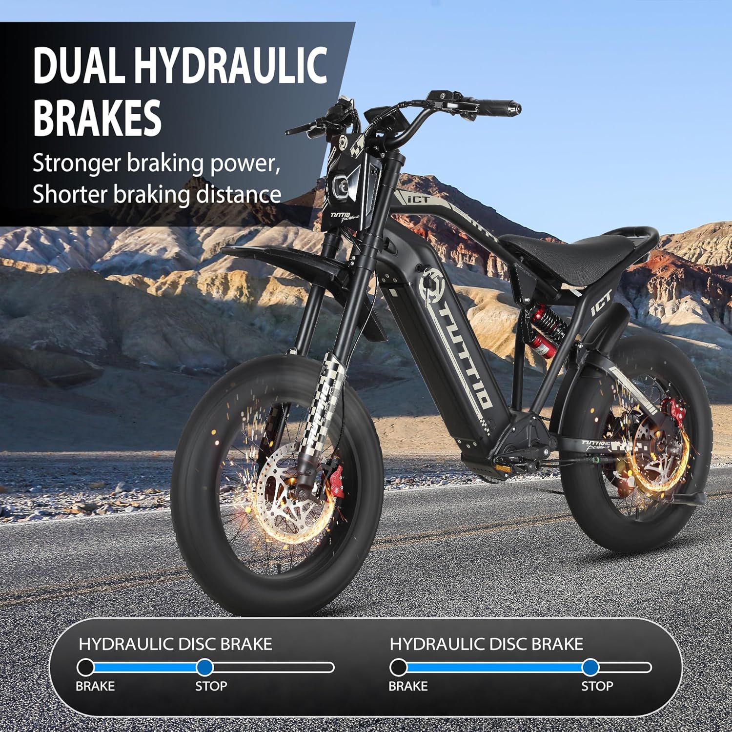 Electric-Dirt-Bike for Adults-Teens, ICT Peak 4000W-43MPH-60V-25AH Electric Motorcycle 20" Fat-Tire-Electric-Bike for Mountain Snow Off-Road Fit Age 16+