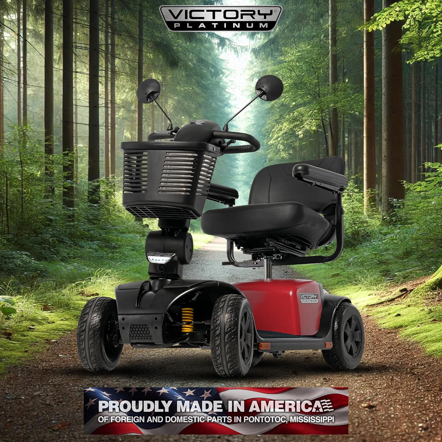 Pride Victory Platinum 4 Wheel Mobility Scooter + Rear Storage Pod, Phone Holder, Rear Basket, 400 Lbs Capacity, 18" or 20" Wide Seat, 15.5 Mile Range, Ext Warranty (Cardinal Red, 20" Wide Seat)