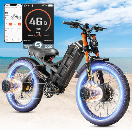2025 Eahora Romeo Pro 2/Pro 3 46-50Mph Electric Bike for Adults, Peak 5600W/4000W Dual Motor Ebike, 60V 80Ah/52V 70Ah 235 Mile Long Range E Bike, 26*4.0" Fat Tire, Full Suspension, All Terrain, UL2849