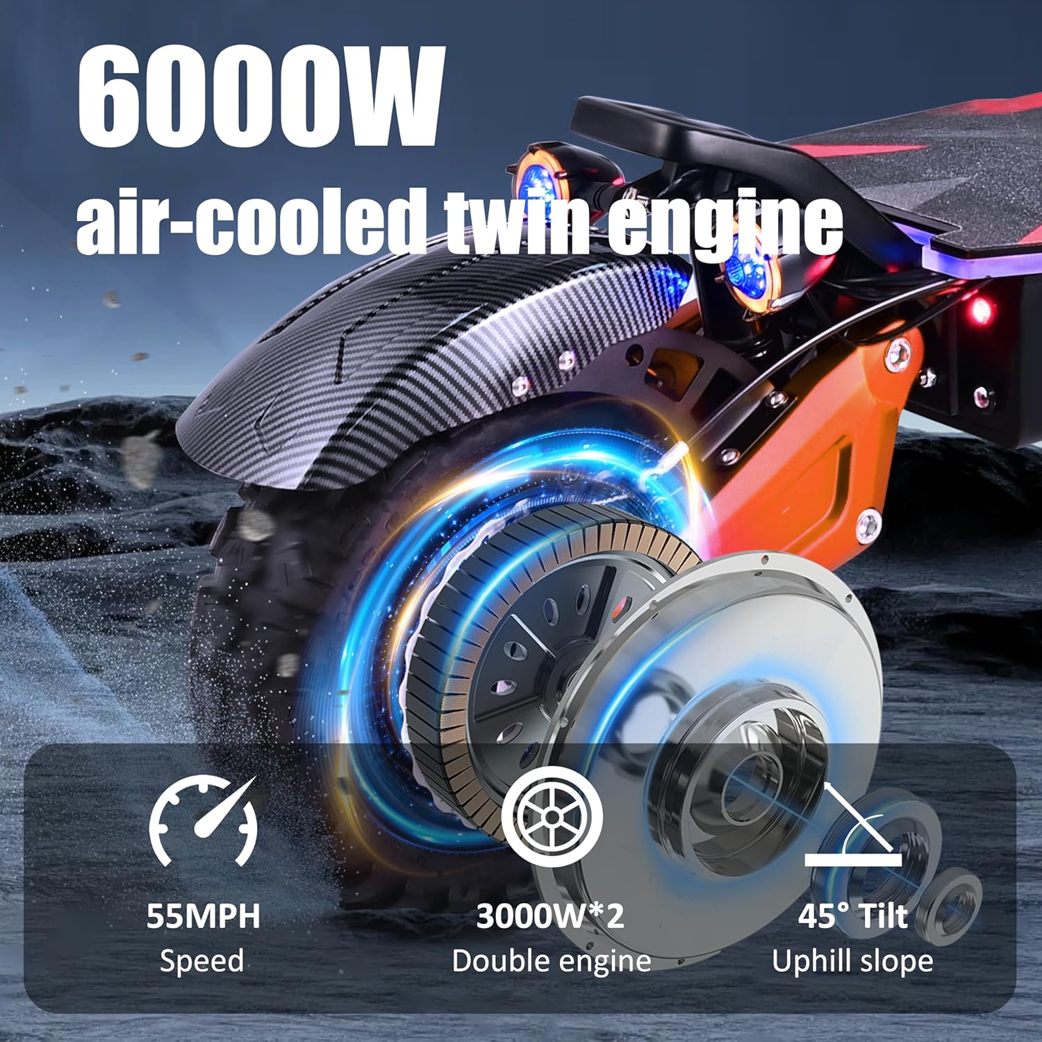 S11PRO Dual Motor Off Road Scooter for Adults - 55MPH, 75-Mile Range, 6000W Peak, 11-Inch Tires, UL2272 Certified
